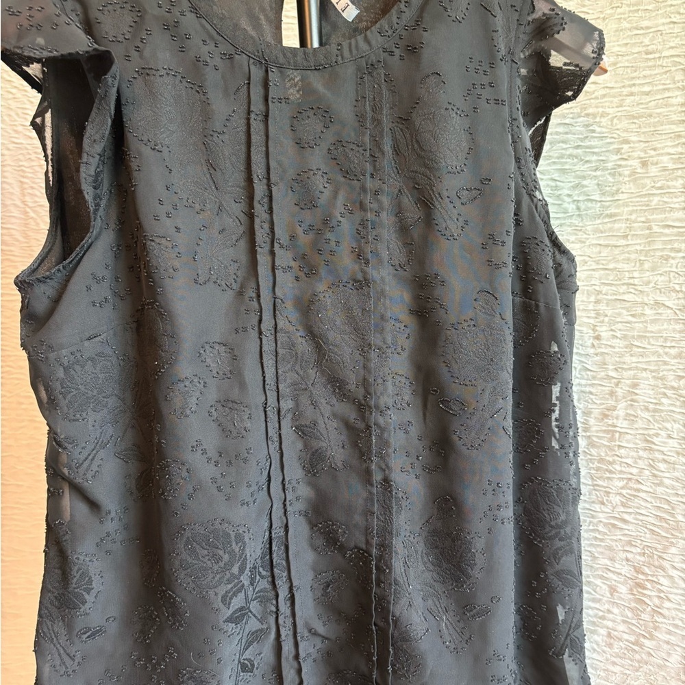 Elle Black Beaded Women's Ruffle Sleeve Blouse
